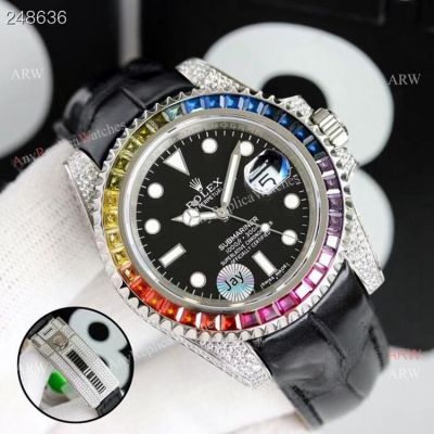 Rolex Submariner Black Dial Rainbow Bezel Asia 2824 Replica Watches 40mm